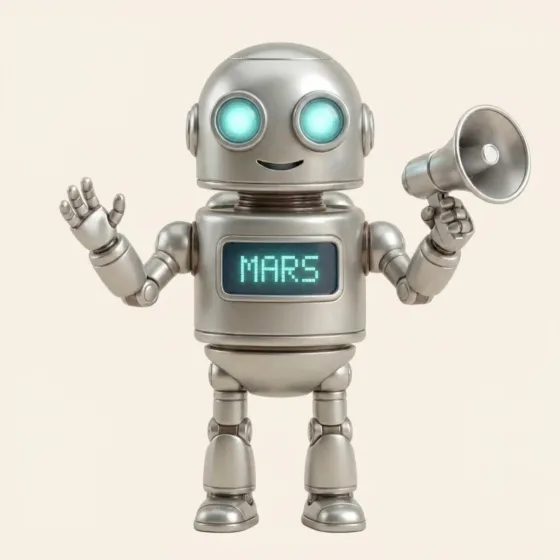 MARS — pazarlama ajanı, elinde megafon
