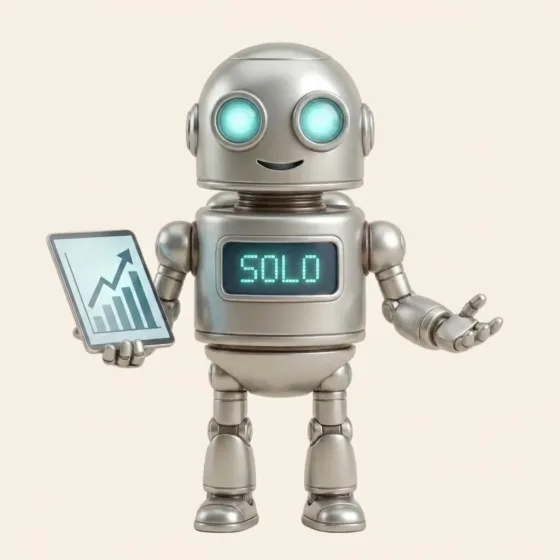 SOLO — satış ajanı, elinde satış grafiği olan tablet