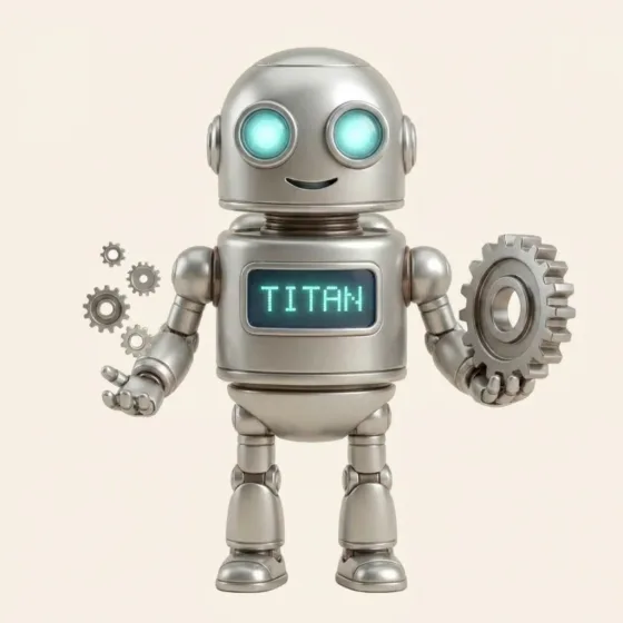 TITAN — otomasyon ajanı, elinde dişli